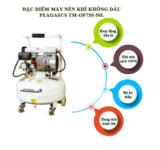 Đặc điểm máy nén khí không dầu Pegasus TM-OF750-50L