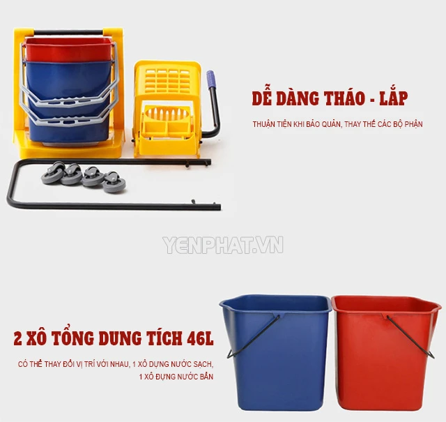 Xe dọn vệ sinh 2 xô công nghiệp với nhiều ưu điểm nổi bật
