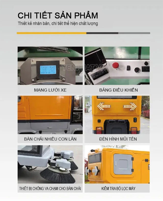 cấu tạo Xe quét rác công nghiệp ngồi lái Kumisai KMS 1800