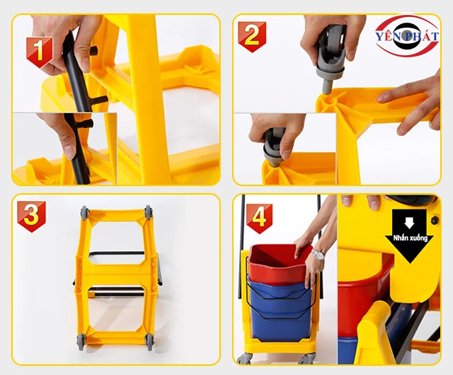 cách lắp Xe vắt móp đôi khung nhựa 46 lít