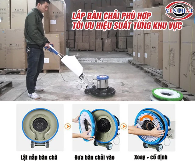 Lắp bàn chải máy chà sàn đơn Supper Clean KF88