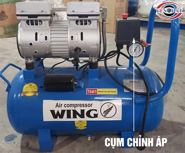 Cụm chỉnh áp Máy nén khí mini gia đình không dầu giảm âm Wing TW-OF550-25L