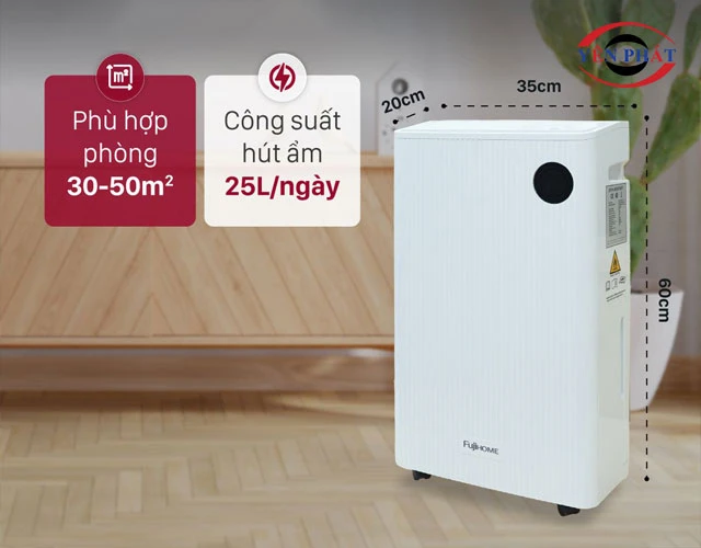 Máy hút ẩm 25L diện tích phù hợp