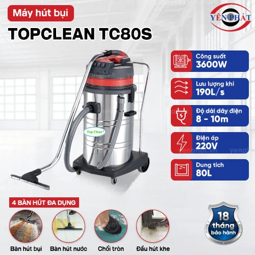 Máy hút bụi nước công nghiệp nhà xưởng TopClean TC80S 2