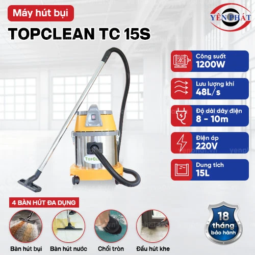 Máy hút bụi nước công nghiệp nhà xưởng TopClean TC 15S 2
