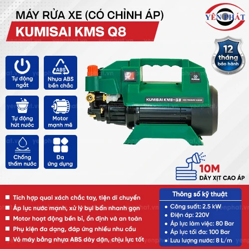 Máy rửa xe mini gia đình Kumisai KMS Q8 (có chỉnh áp) 2