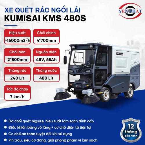 Xe quét rác công nghiệp ngồi lái Kumisai KMS 480S 2