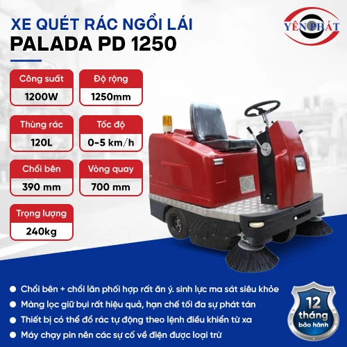 Xe quét rác công nghiệp nhà xưởng Palada PD 1250 2