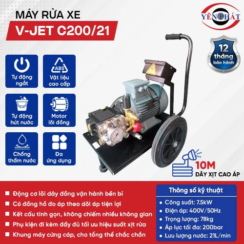 Máy rửa xe ô tô công suất lớn áp lực cao V-Jet C200/21 2
