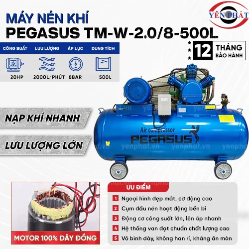 Máy nén khí dây đai Pegasus TM-W-2.0/8-500L 2