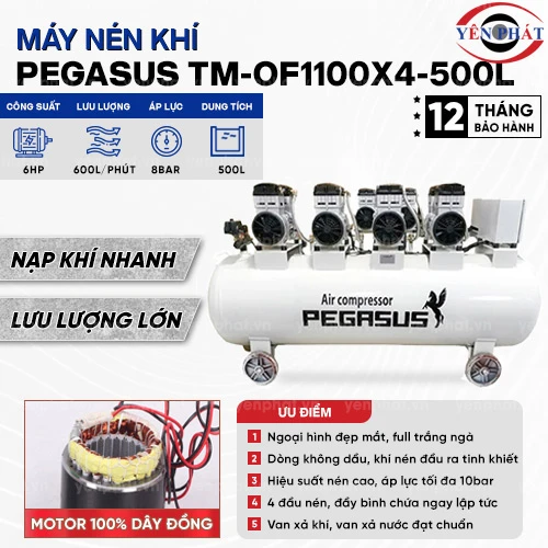 Máy nén khí dây đai Pegasus TM-OF1100X4-500L 2