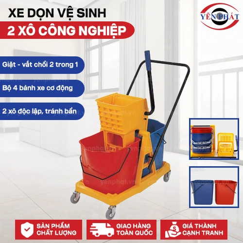Xe dọn vệ sinh 2 xô công nghiệp 2