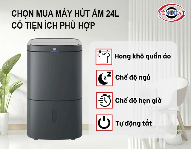 chọn mua máy hút ẩm 24L có tiện ích phù hợp
