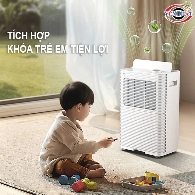 máy hút ẩm 16L tích hợp tính năng khoá trẻ em