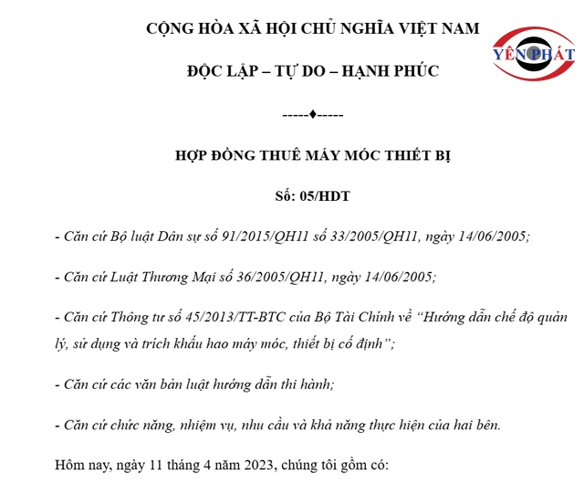 Hợp đồng thuê máy nén khí