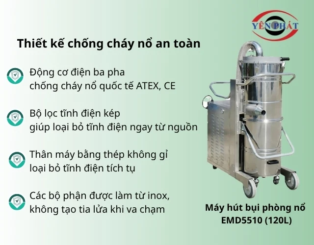 Tiêu chuẩn an toàn chống cháy nổ của Máy hút bụi phòng nổ EMD5510 (120L)