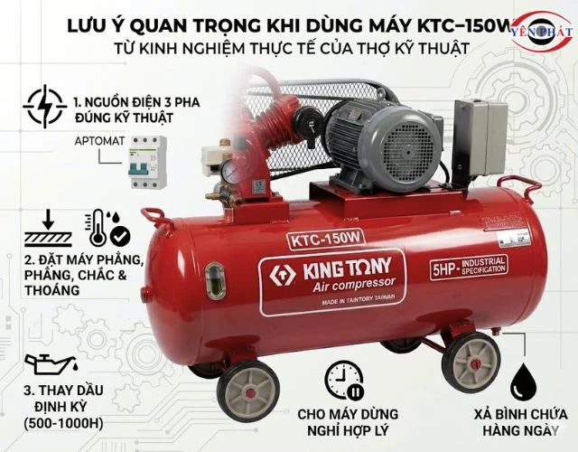 lưu ý quan trọng máy khí nén dây đai KingTony KTC-150W