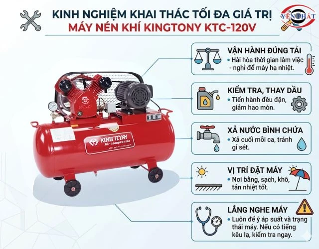 kinh nghiệm về máy nén khí dây đai KingTony KTC-120V
