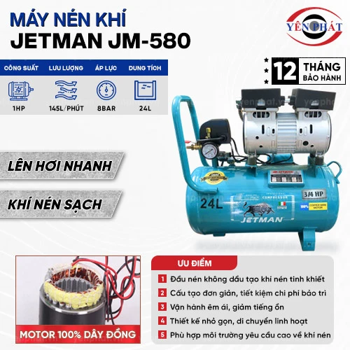 Máy nén khí không dầu Jetman JM-580 (rơle điện tử) 2