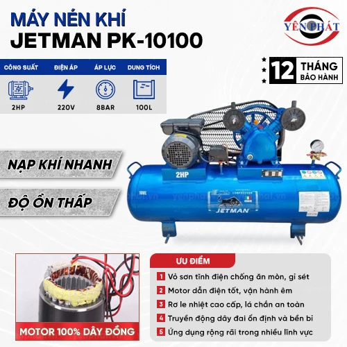 Máy nén khí dây đai Jetman PK-10100 100L 1.5KW 2