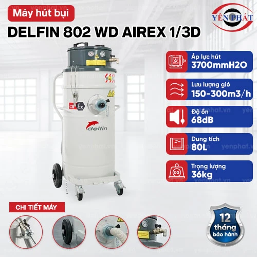 Máy hút bụi chống cháy nổ dùng khí nén Delfin 802 WD AIREX 1/3D 2