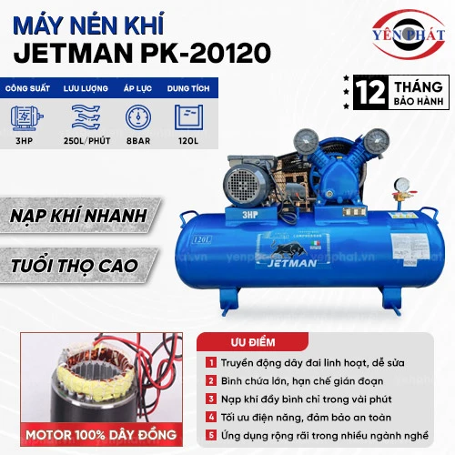 Máy nén khí dây đai Jetman PK-20120 120L 2.2KW 2