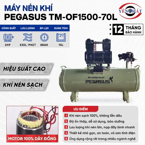 Máy nén khí không dầu Pegasus TM-OF1500-70L 2