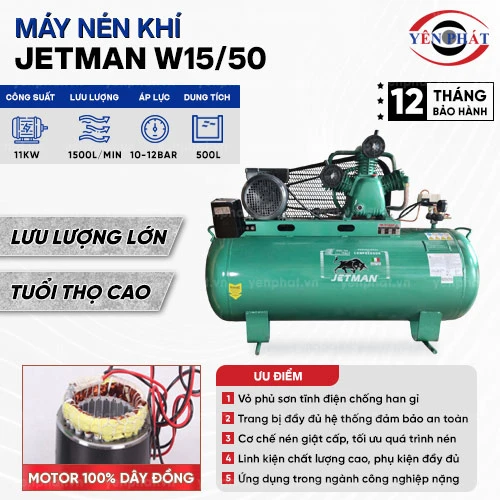 Máy nén khí giật cấp Jetman W15/50 500L 11KW 2
