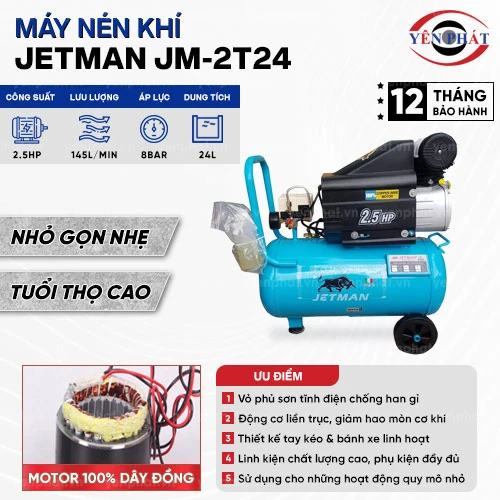 Máy nén khí liền trục 2 tụ Jetman JM-2T24 2.5HP 24L 2