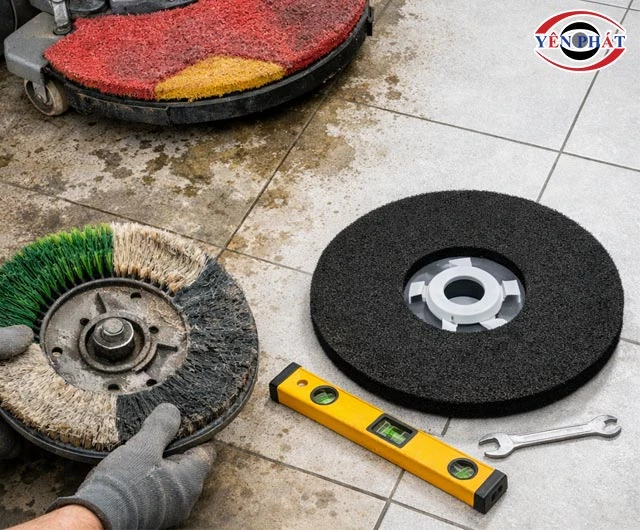 máy chà sàn có mùi khét do lắp sai bàn chải